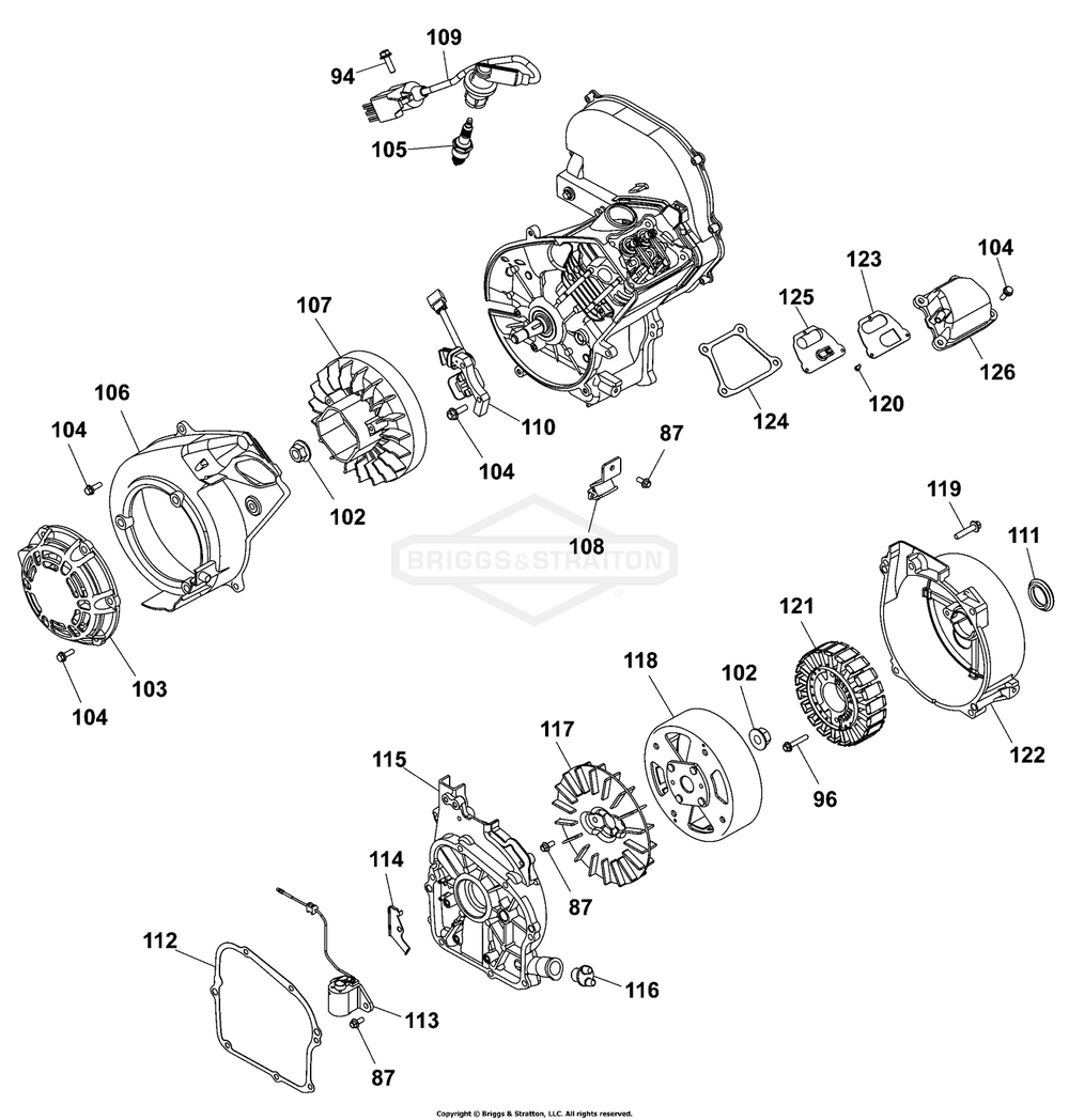 Main Unit P3 Engine Diagram and Parts List for 030801-00  Briggs and Stratton Generator